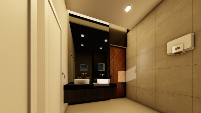 Modern Toilet With Two Wash Basins